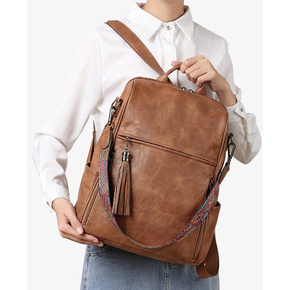 Women Brown Retro Style Travel Backpack with Tassel main image 5
